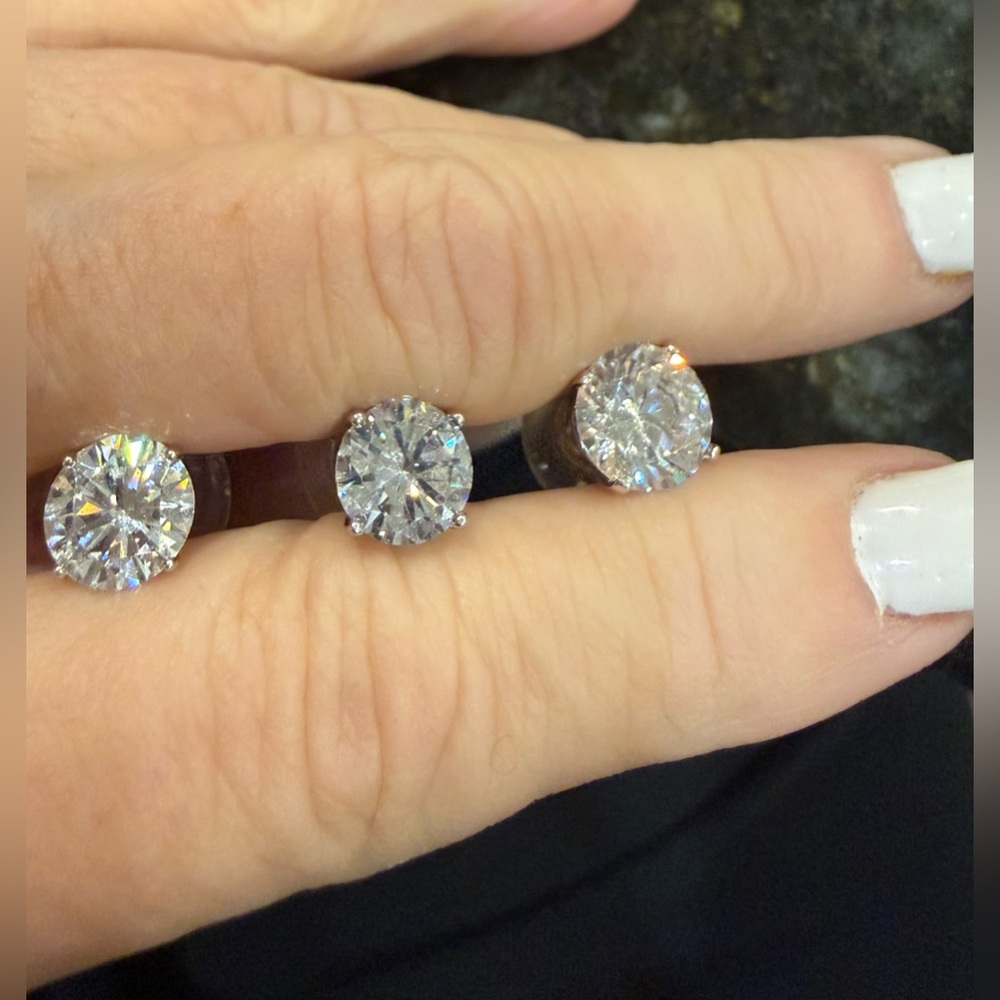 Three single, CZ Sterling Silver individual studs